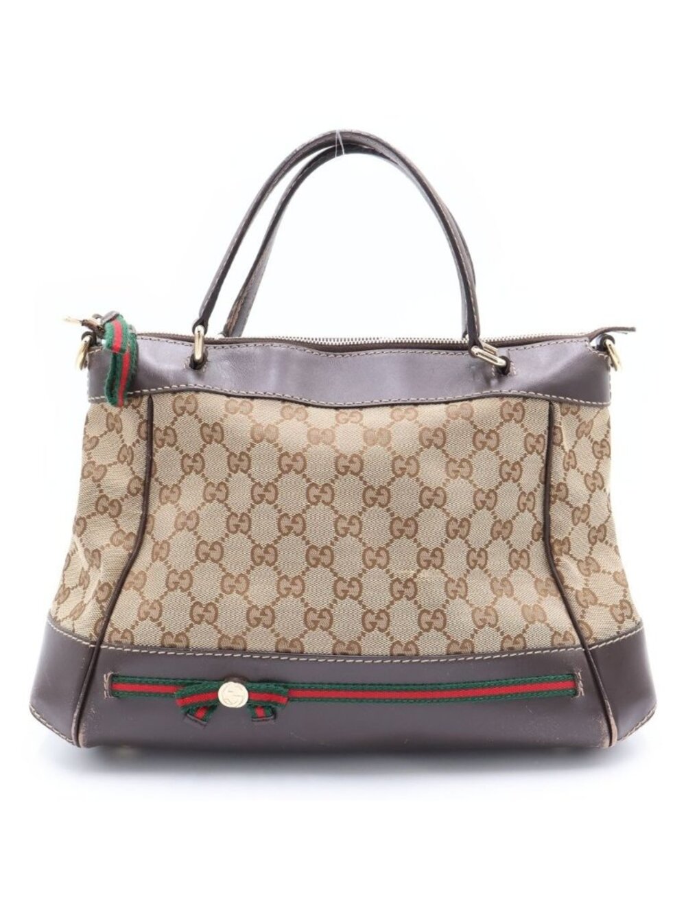 Gucci GG Canvas Mayfair Leather 2-Way Bag Gold Brown Beige